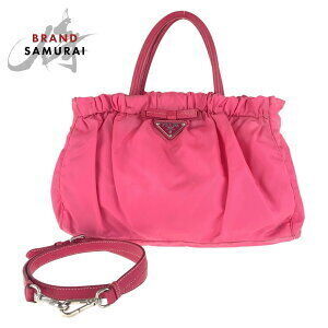 Prada Tessuto triangular logo plate pink Nylon leather tote bag shoulder